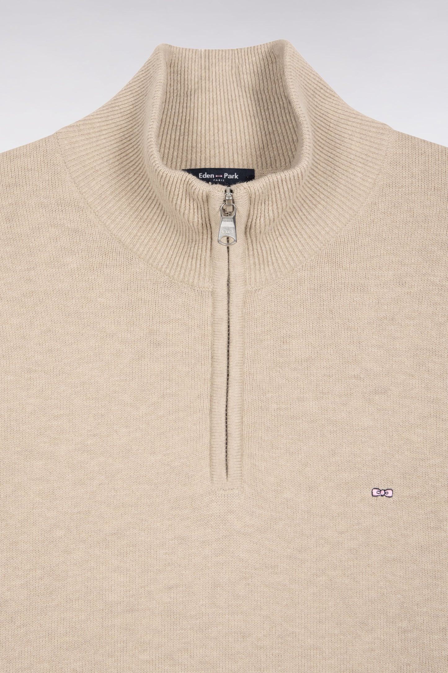 Pull col camionneur en laine et coton beige