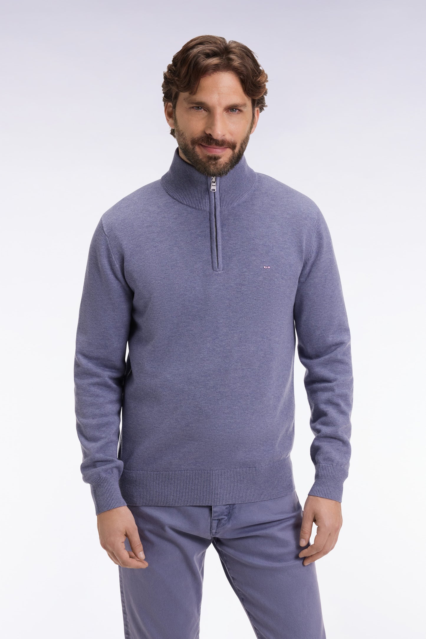 Pull col camionneur en laine et coton bleu gris