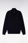 Pull col camionneur en laine et coton bleu foncé