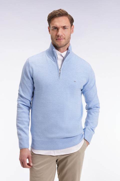 Pull col camionneur en laine et coton ciel - Image 1