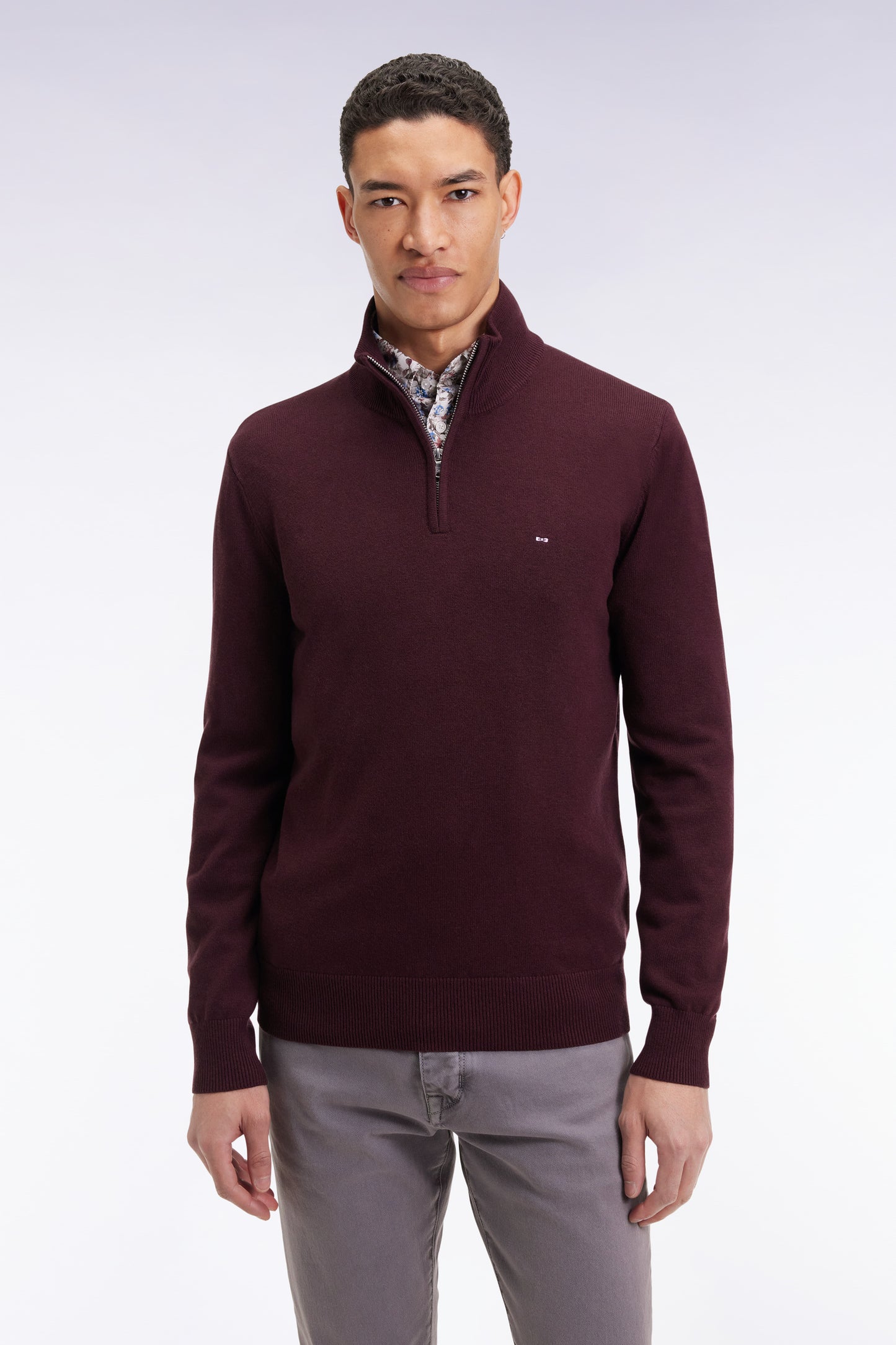 Pull col camionneur en laine et coton bordeaux