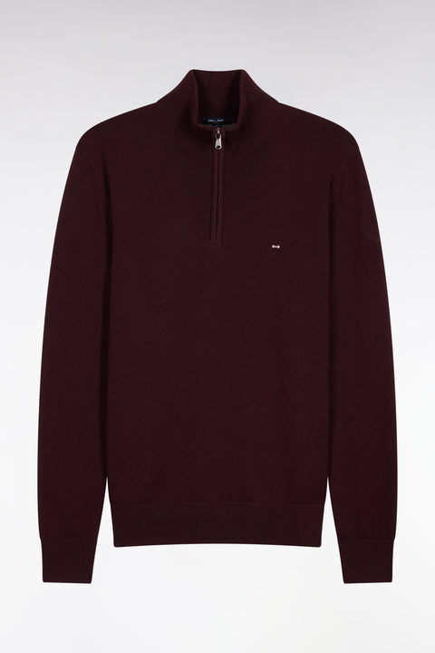 Pull col camionneur en laine et coton bordeaux - Image 2
