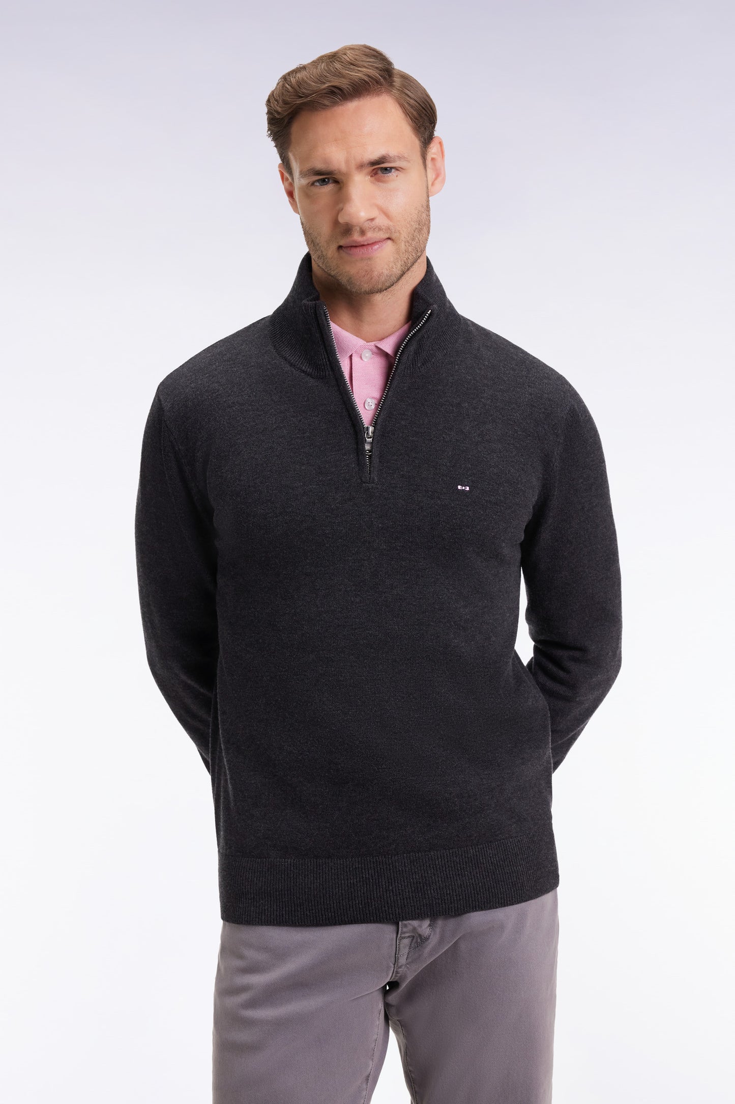Pull col camionneur en laine et coton gris foncé