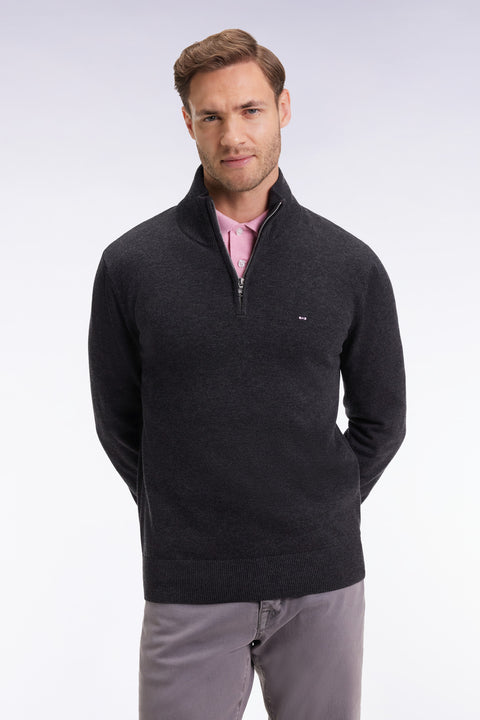 Pull col camionneur en laine et coton gris foncé - Image 1