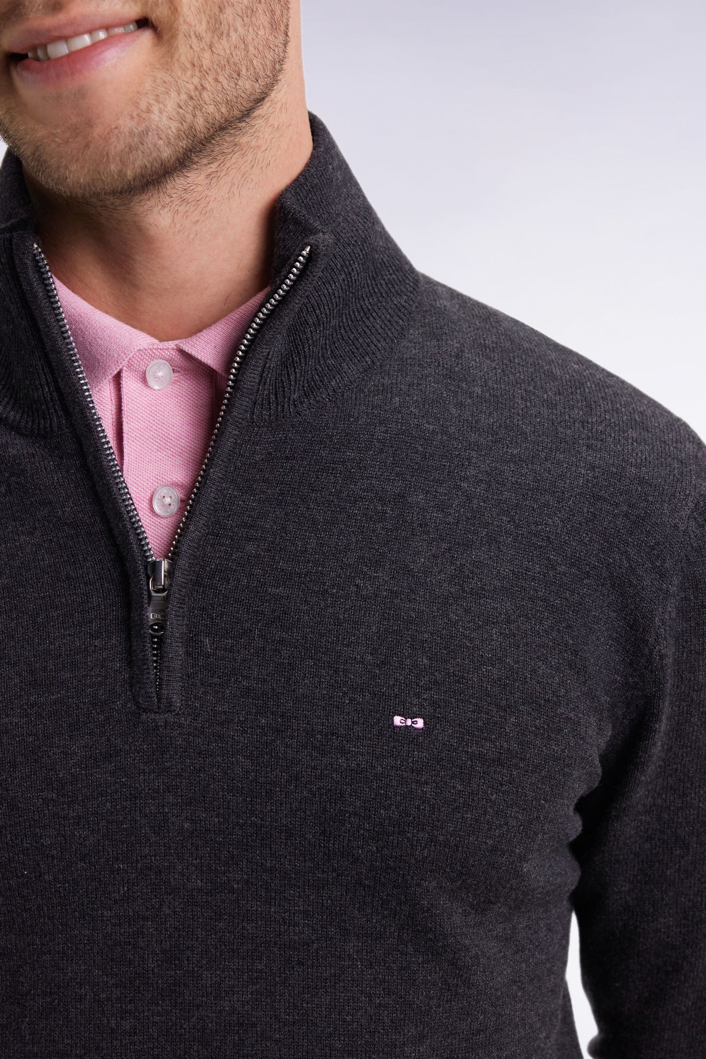 Pull col camionneur en laine et coton gris foncé