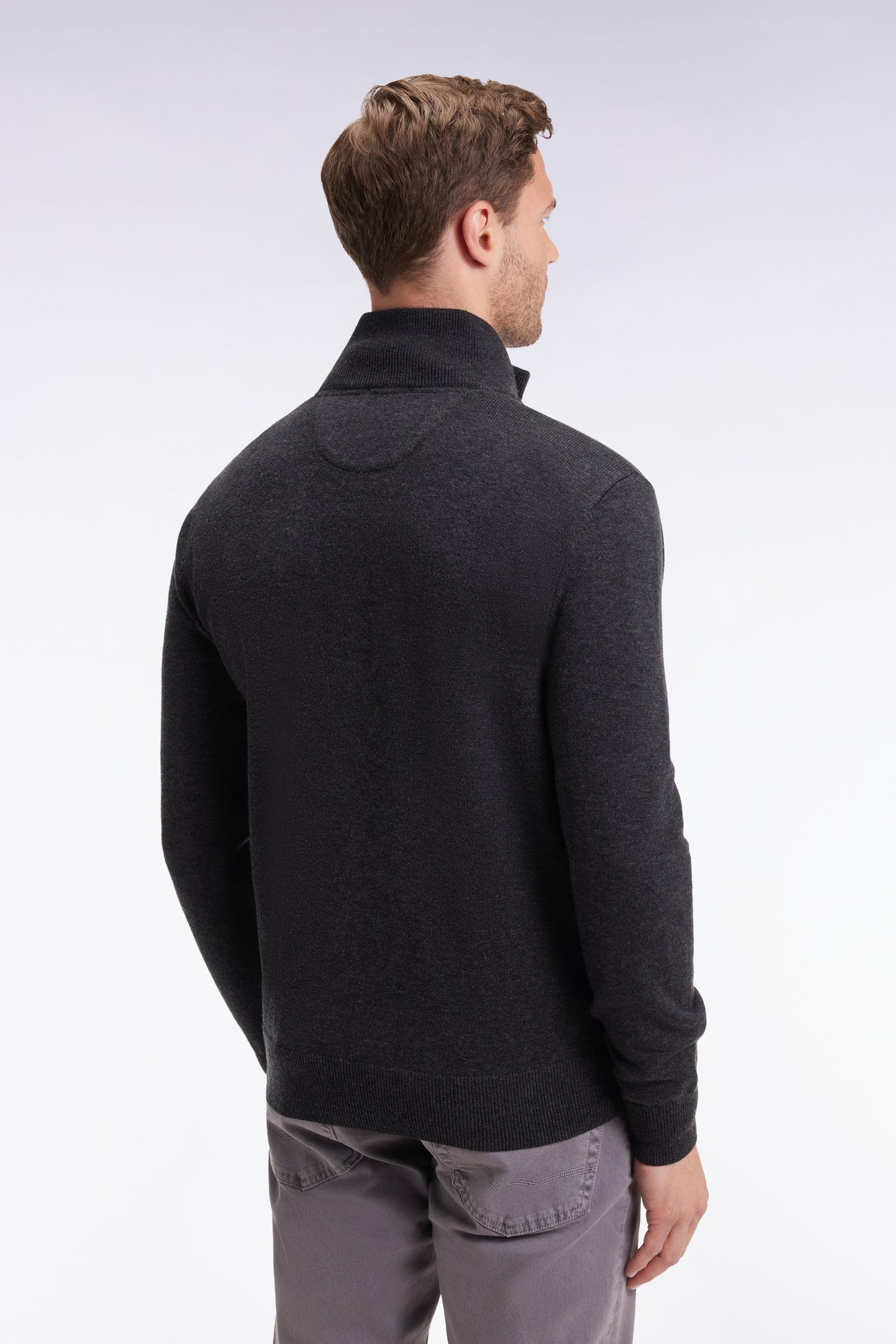 Pull col camionneur en laine et coton gris foncé