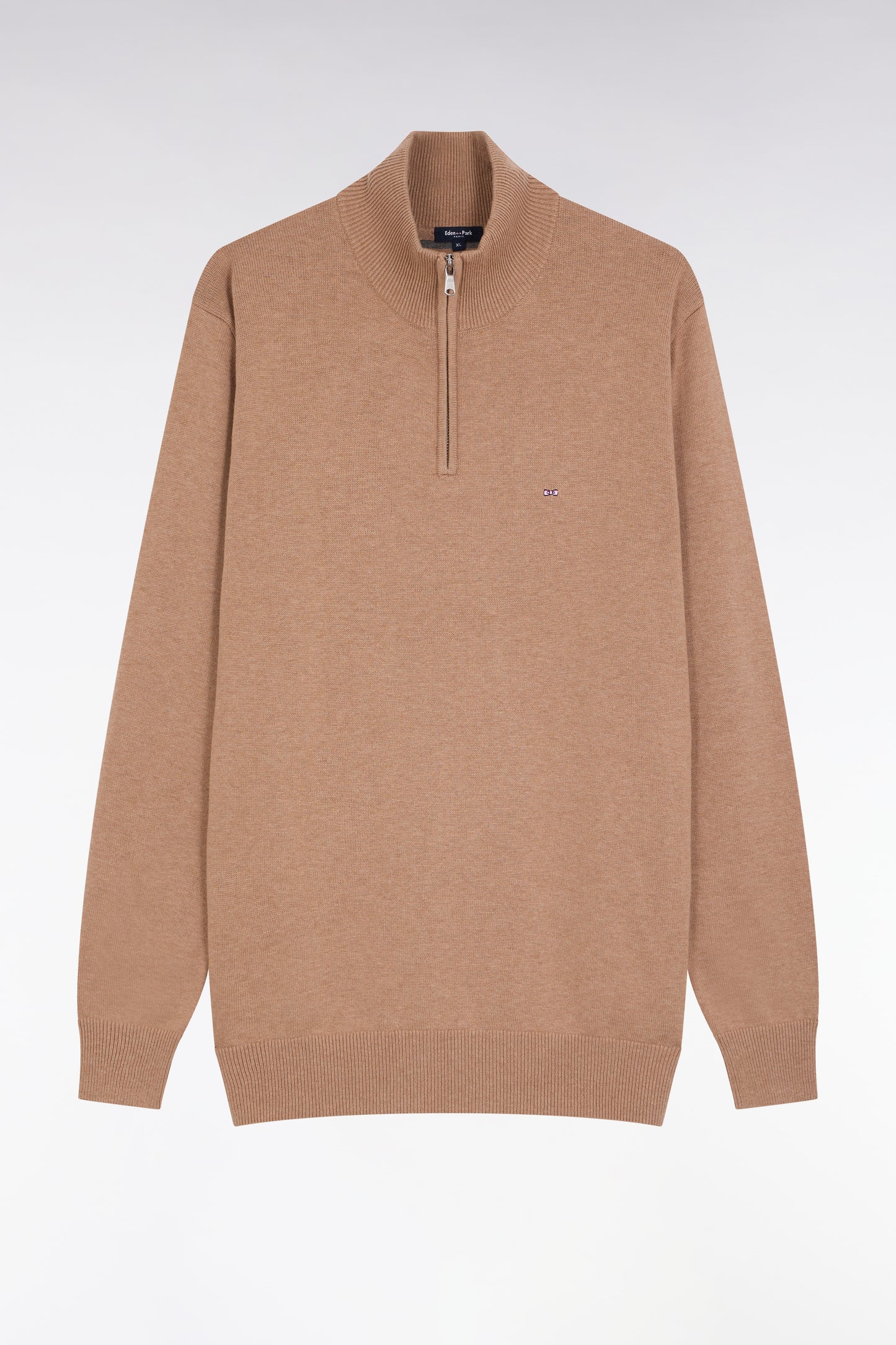 Pull col camionneur en laine et coton beige