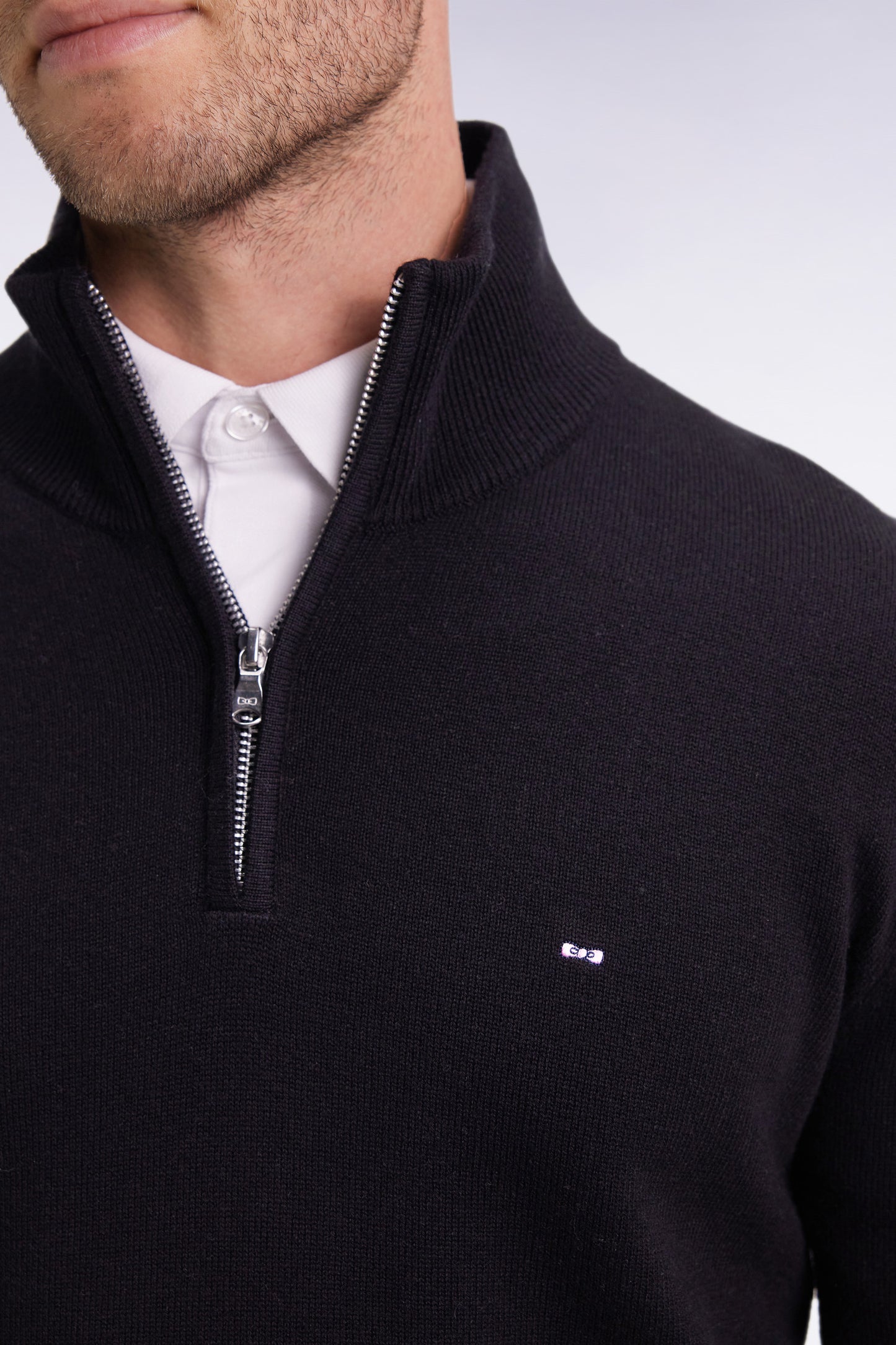 Pull col camionneur en laine et coton noir