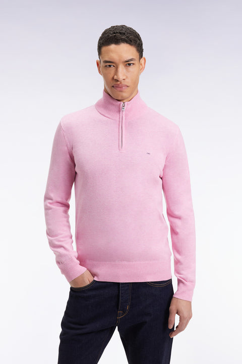 Pull col camionneur en laine et coton rose - Image 1