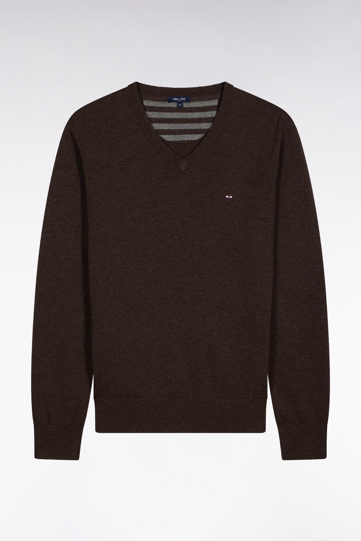 Dark brown wool and cotton V-neck sweater