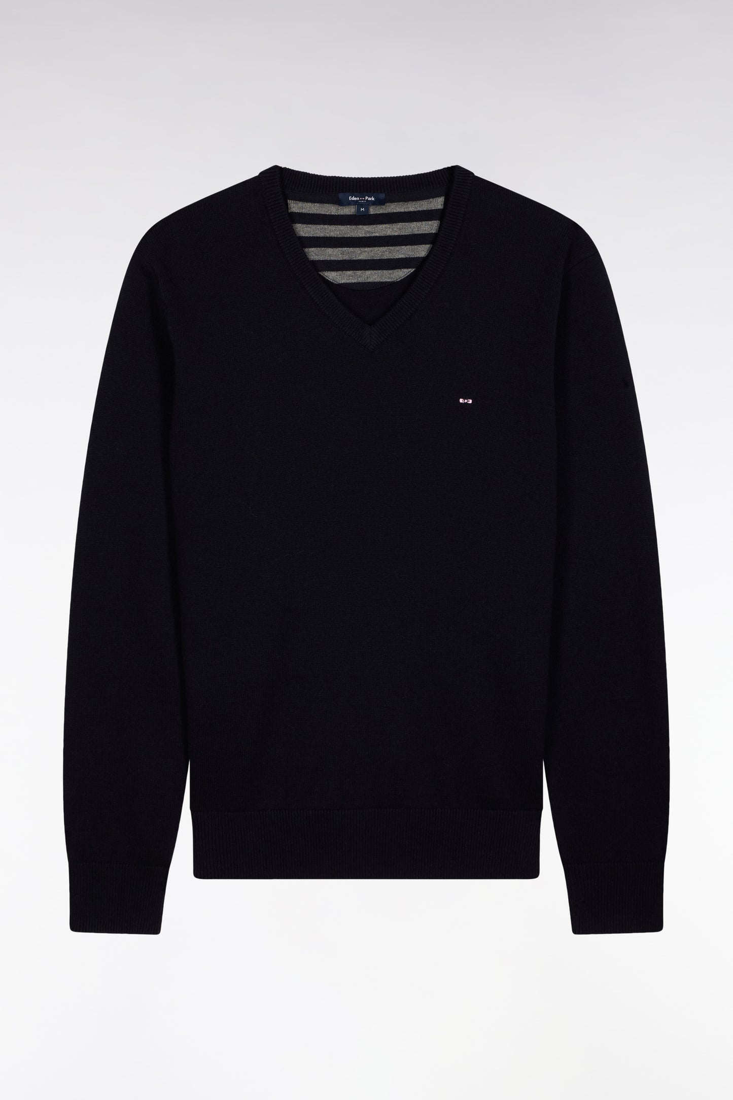 Dark blue wool and cotton V-neck sweater