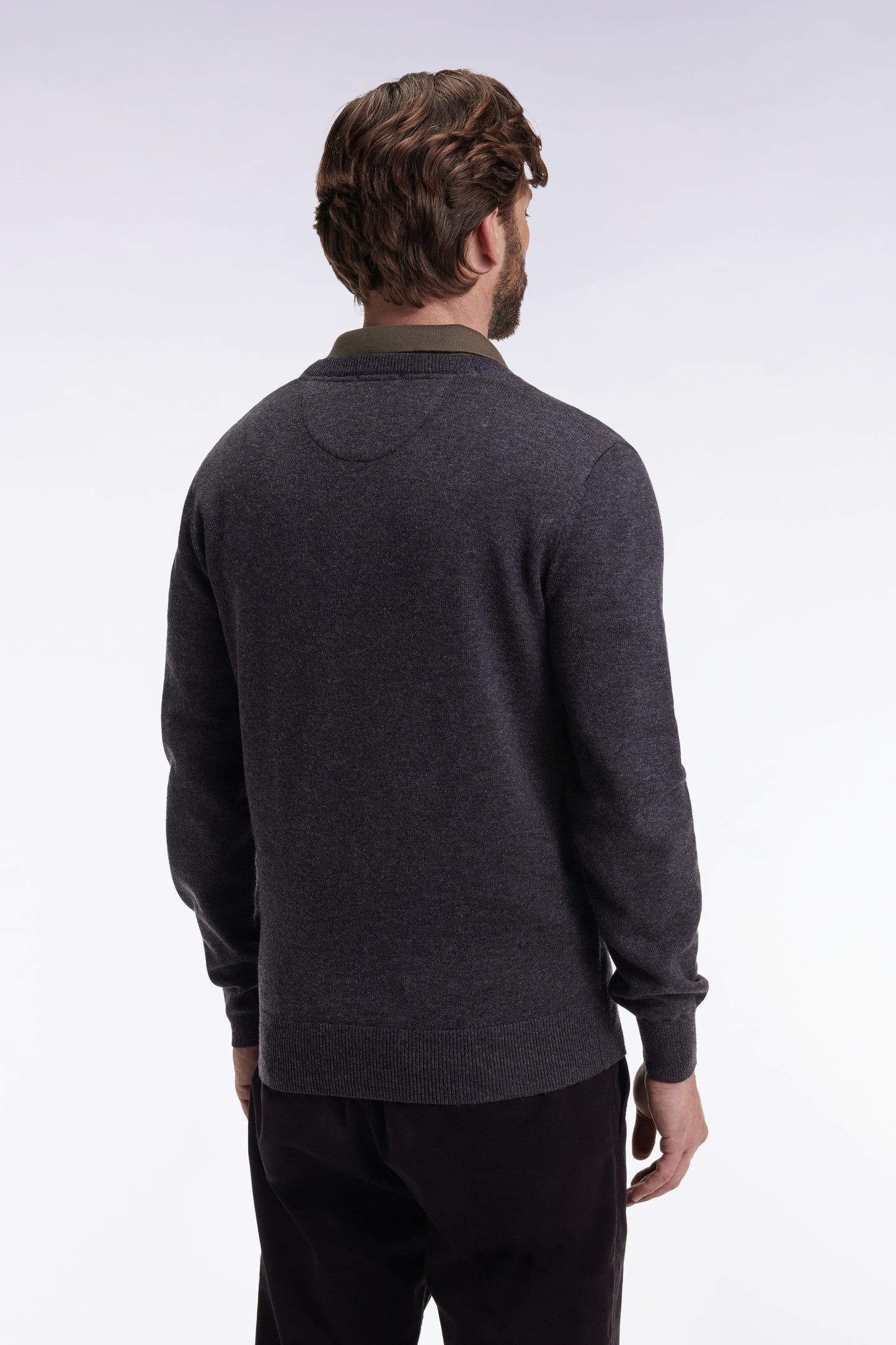 Dark grey wool and cotton V-neck sweater