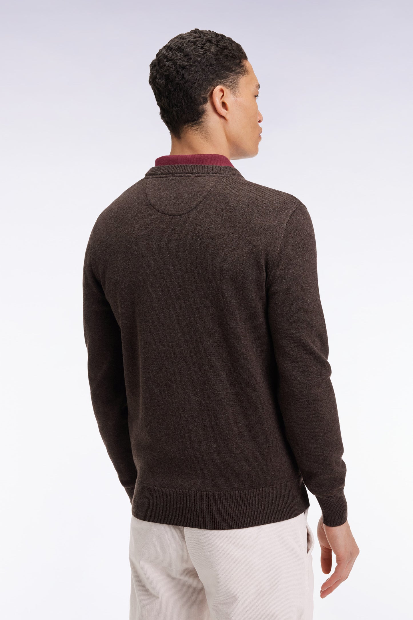 Dark brown wool and cotton V-neck sweater