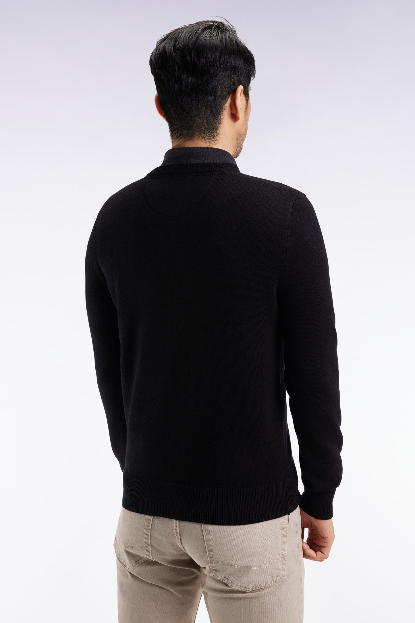 Black wool and cotton V-neck sweater