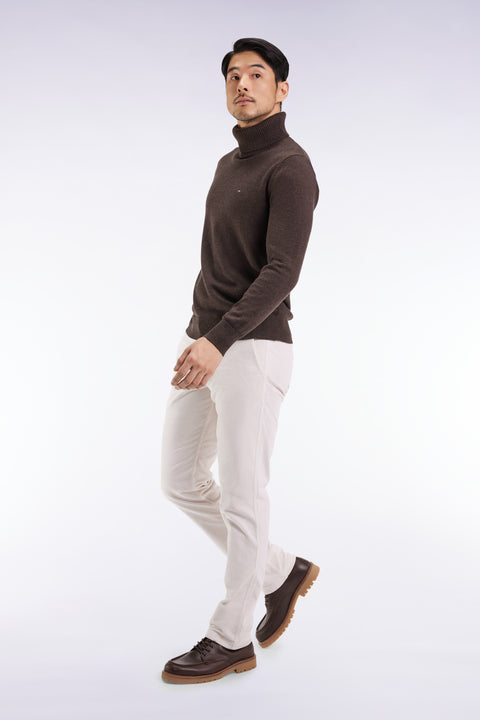 Pull col roulé en laine et coton marron foncé - Image 1
