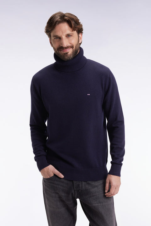 Pull col roulé en laine et coton marine - Image 1
