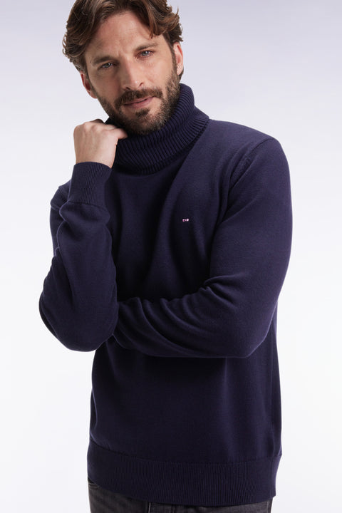 Pull col roulé en laine et coton marine - Image 2