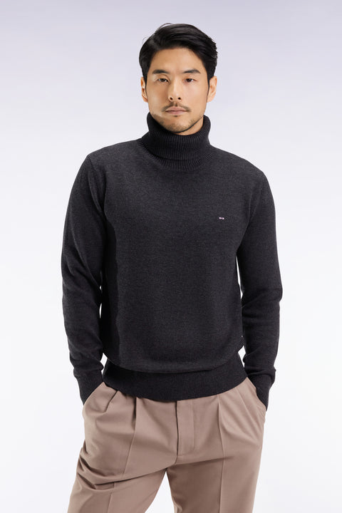 Pull col roulé en laine et coton gris foncé - Image 2