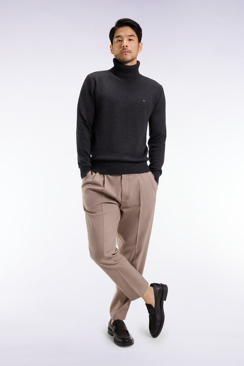 Pull col roulé en laine et coton gris foncé - Image 1