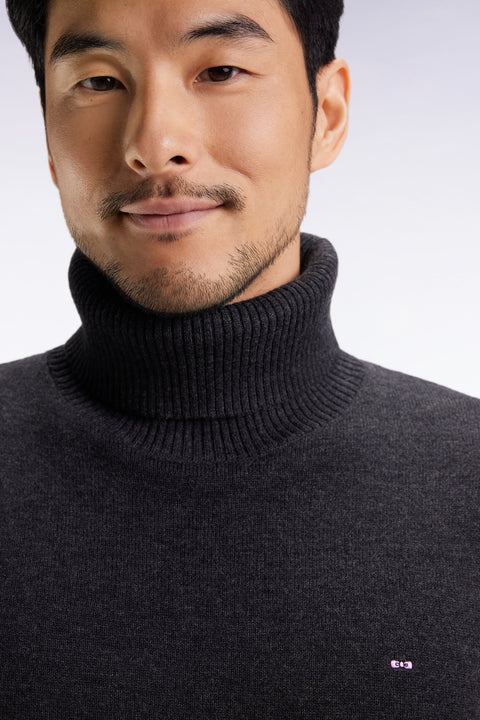 Pull col roulé en laine et coton gris foncé - Image 3