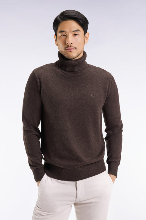 Pull col roulé en laine et coton marron foncé - Image 2