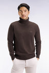 Pull col roulé en laine et coton marron foncé