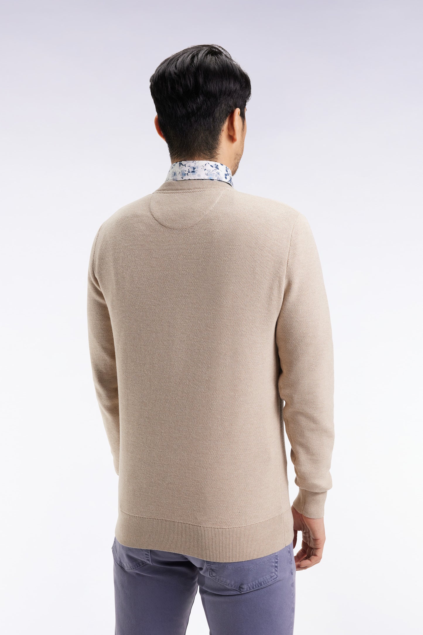 Pull col rond en coton nid d'abeille beige