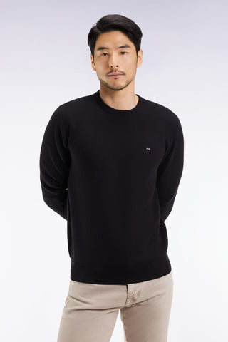Pull col rond en coton nid d'abeille noir