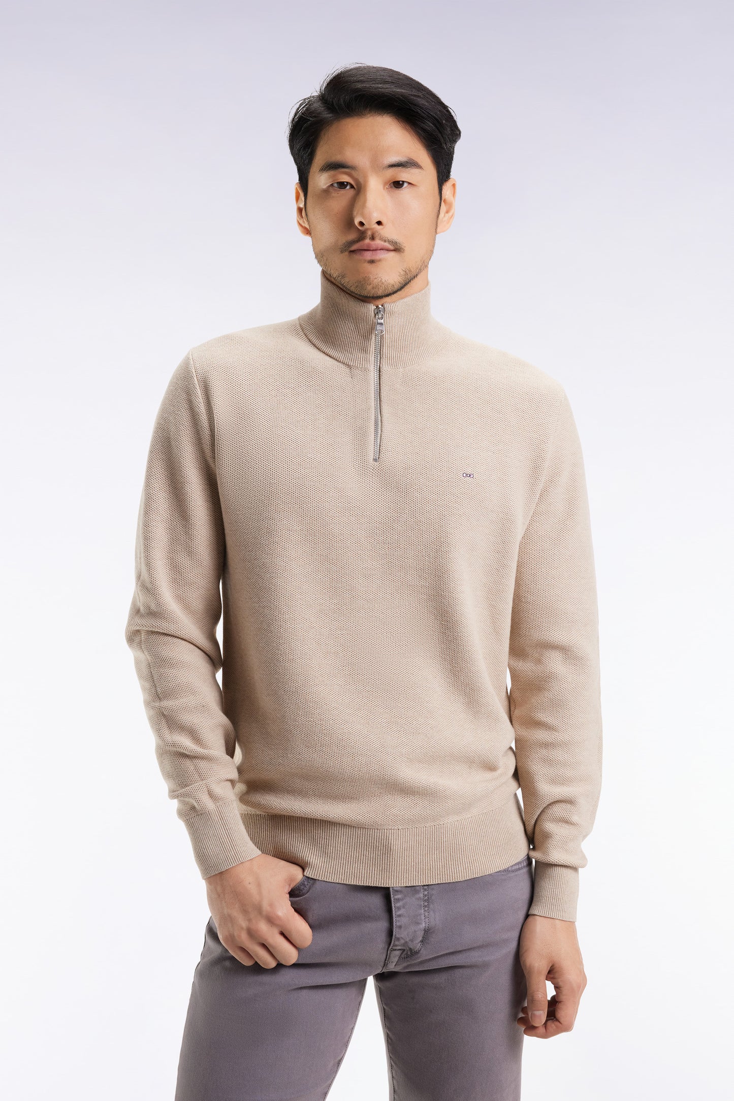 Pull col camionneur en coton nid d'abeille beige