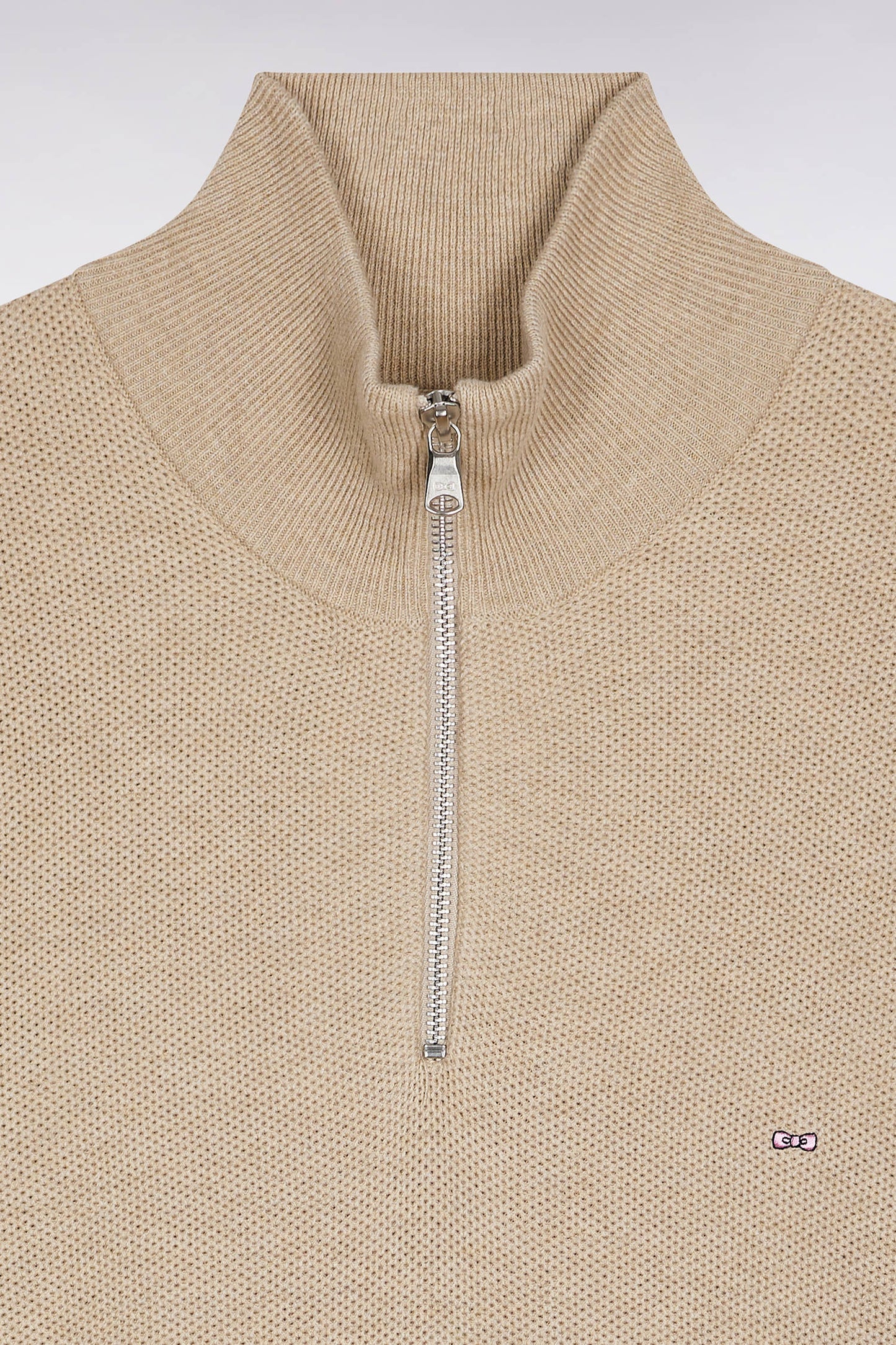Pull col camionneur en coton nid d'abeille beige