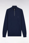 Pull col camionneur en coton nid d'abeille marine