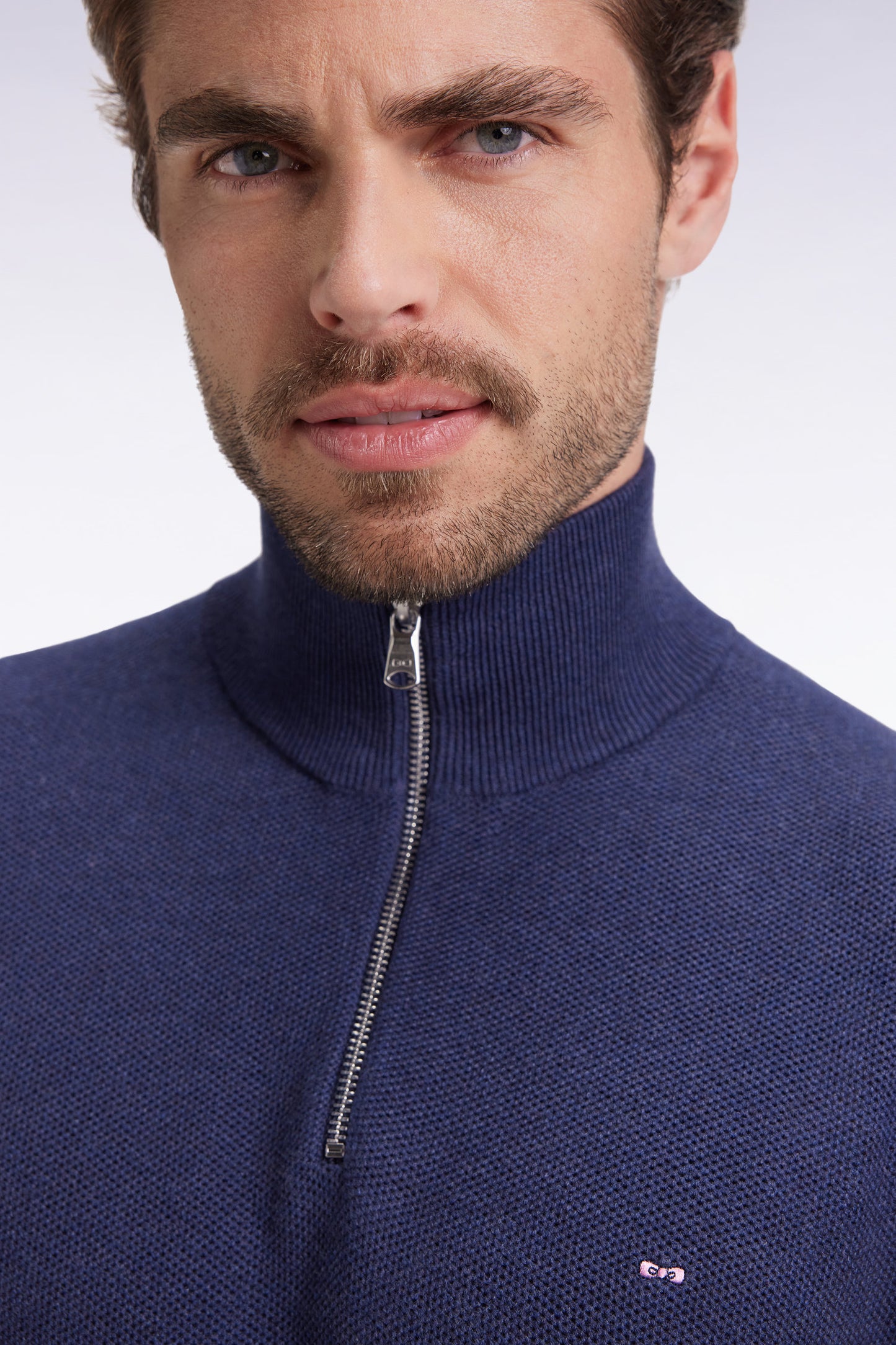 Pull col camionneur en coton nid d'abeille marine