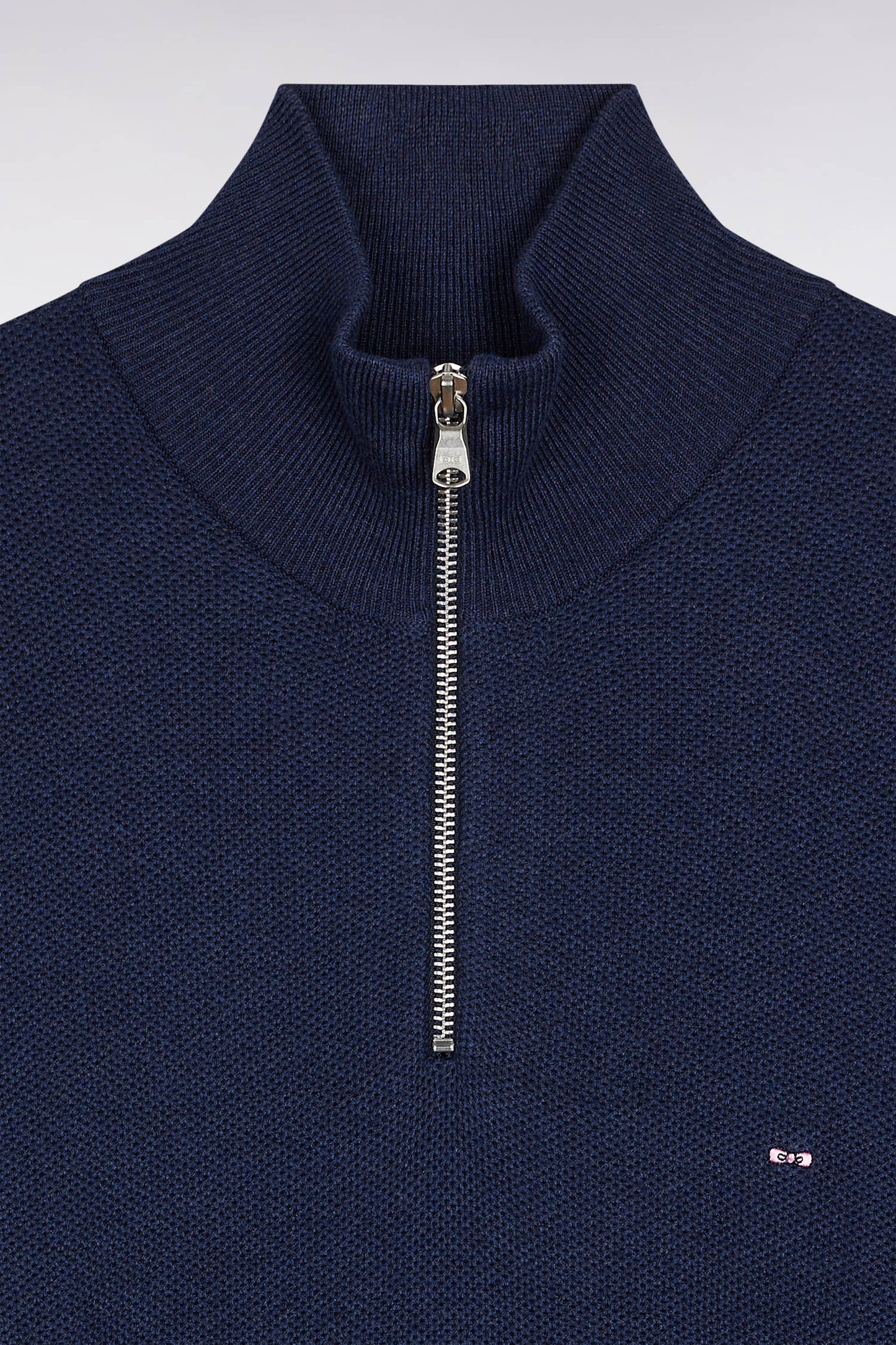 Pull col camionneur en coton nid d'abeille marine