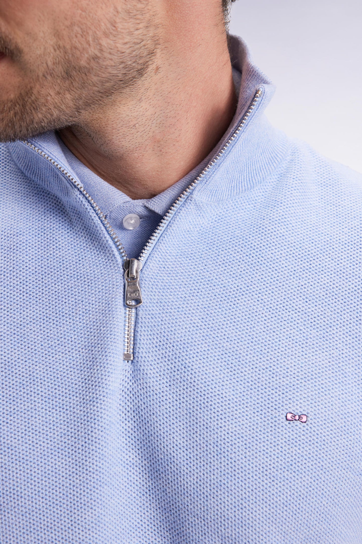Pull col camionneur en coton nid d'abeille ciel