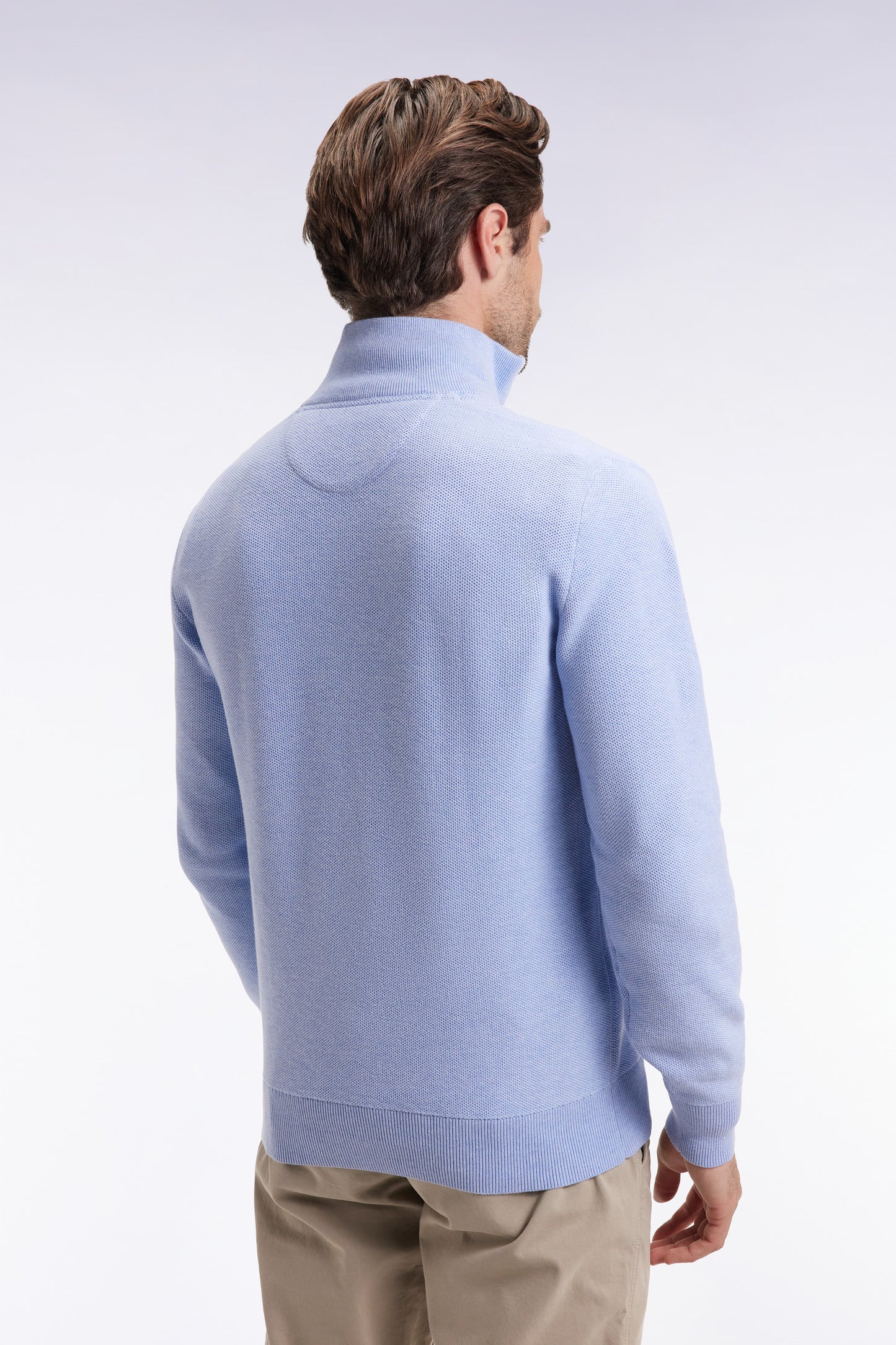 Pull col camionneur en coton nid d'abeille ciel