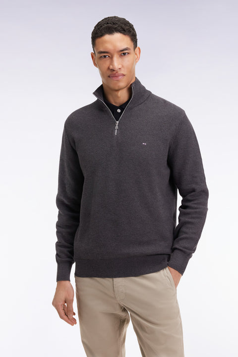 Pull col camionneur en coton nid d'abeille gris foncé - Image 1