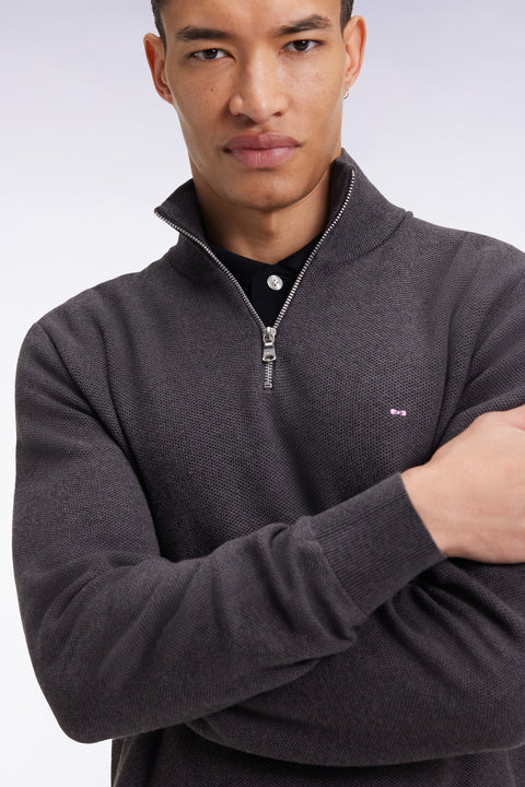 Pull col camionneur en coton nid d'abeille gris foncé - Image 3