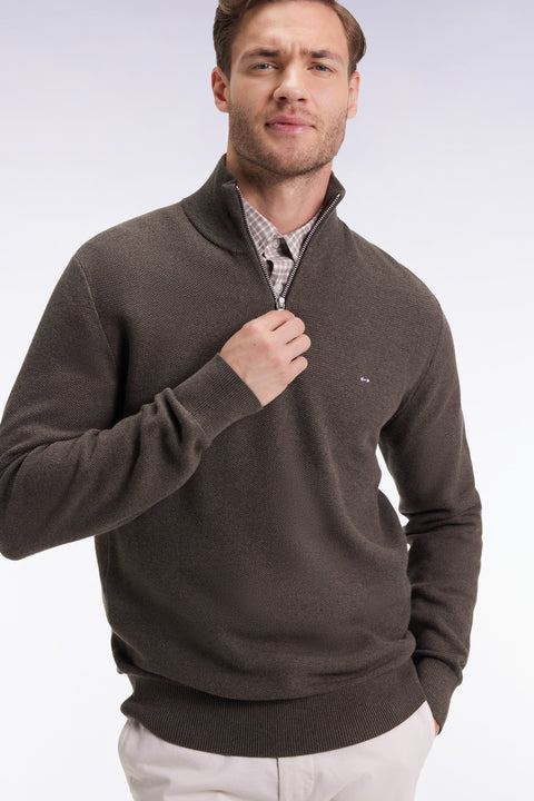 Pull col camionneur en coton nid d'abeille marron - Image 3