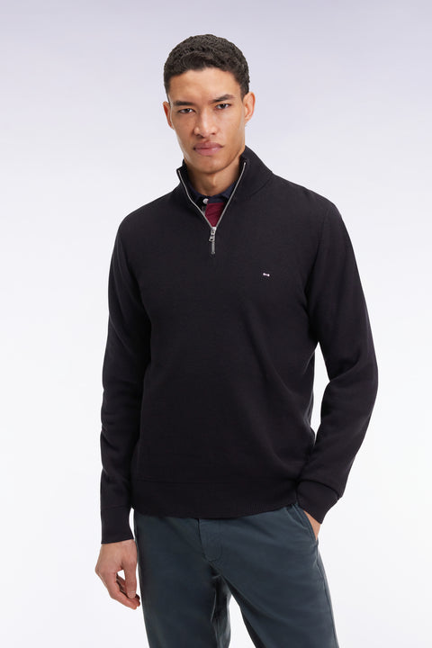 Pull col camionneur en coton nid d'abeille noir - Image 1