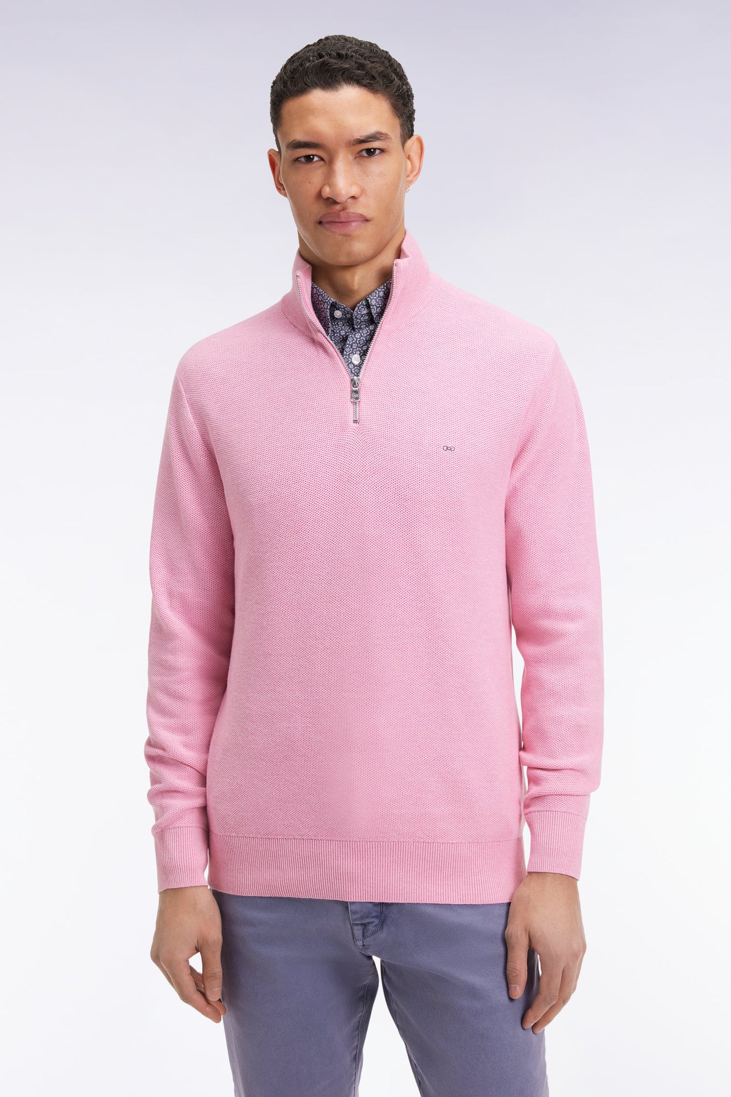 Pull col camionneur en coton nid d'abeille rose