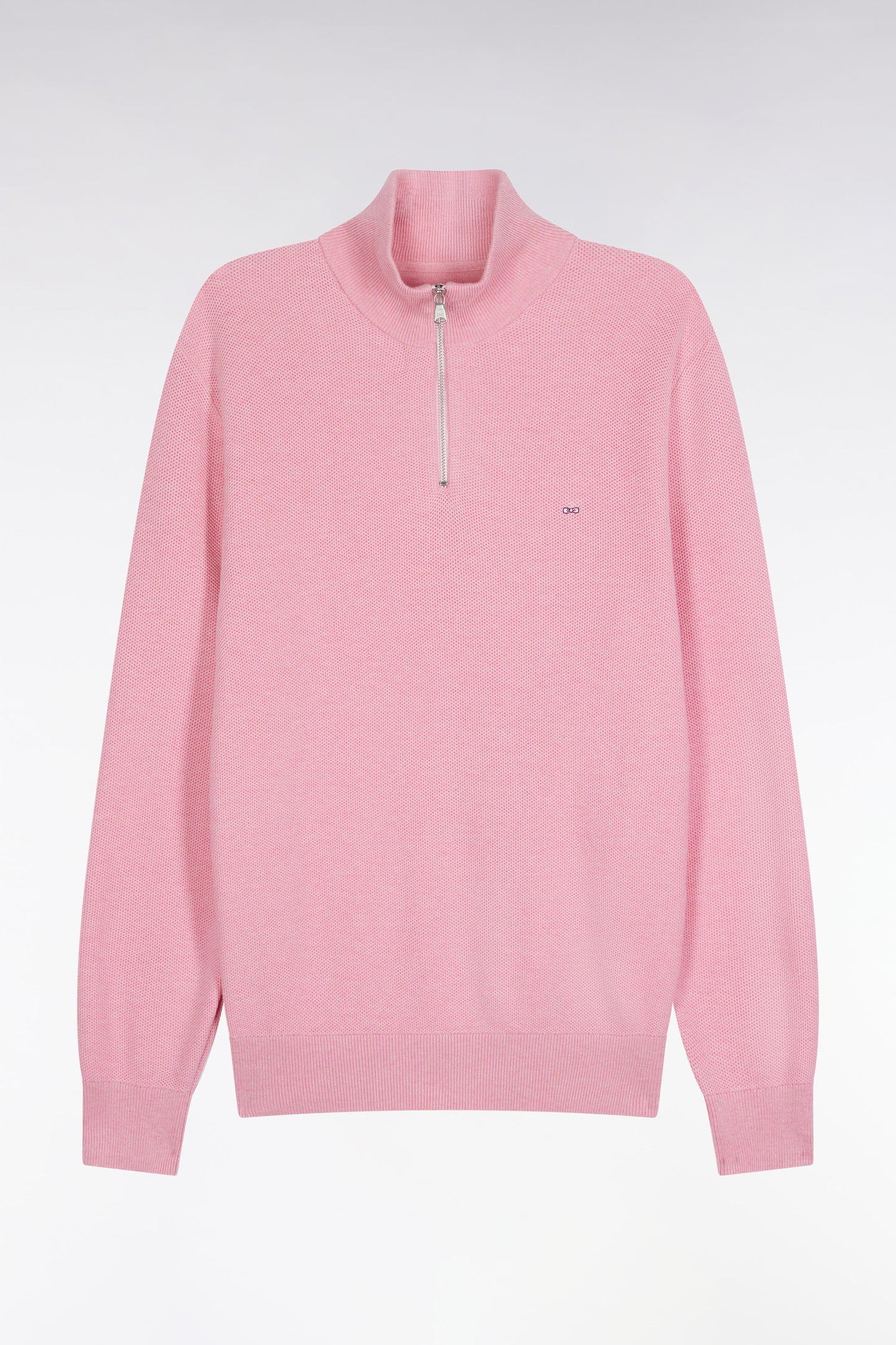 Pull col camionneur en coton nid d'abeille rose