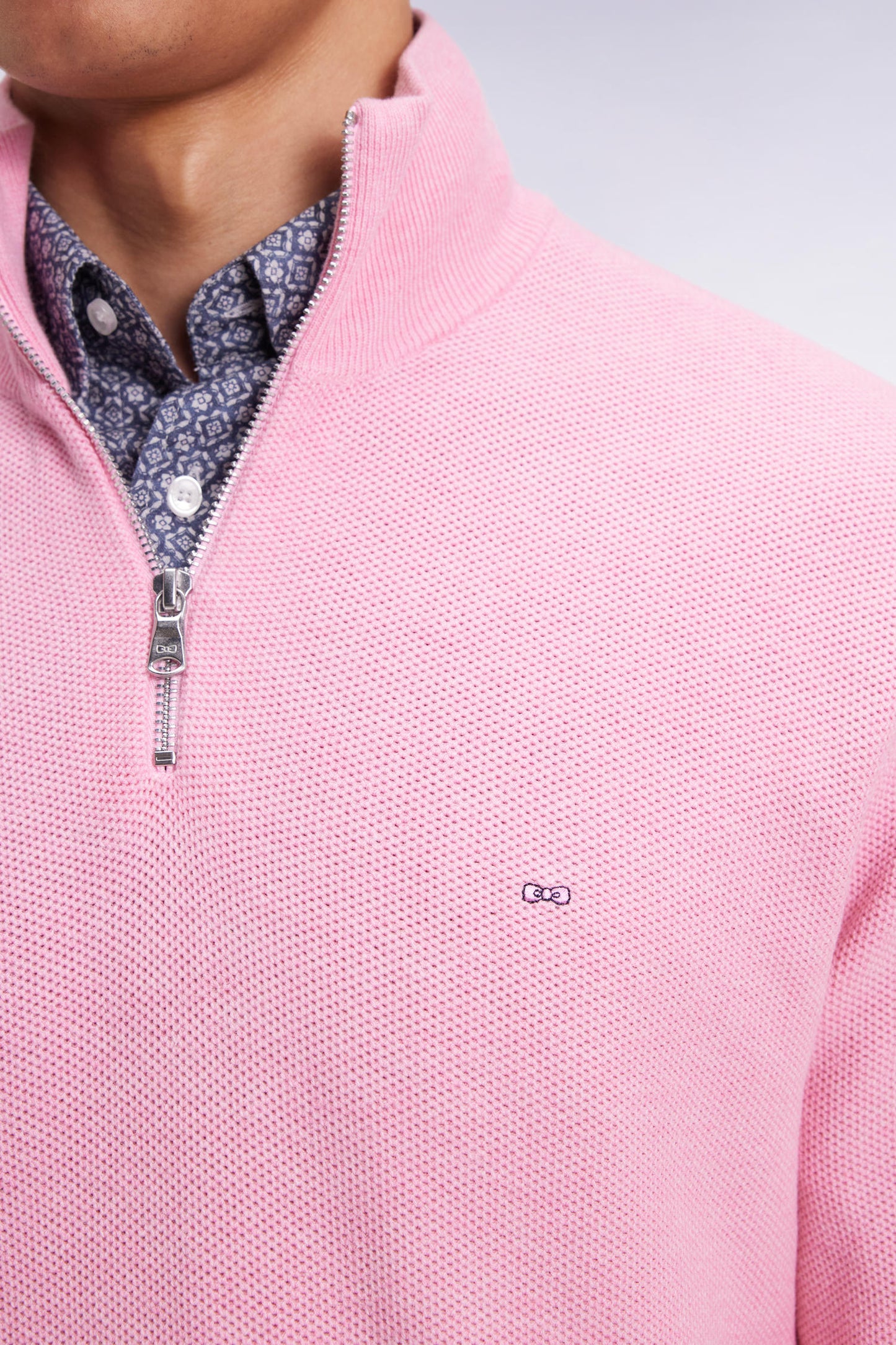 Pull col camionneur en coton nid d'abeille rose
