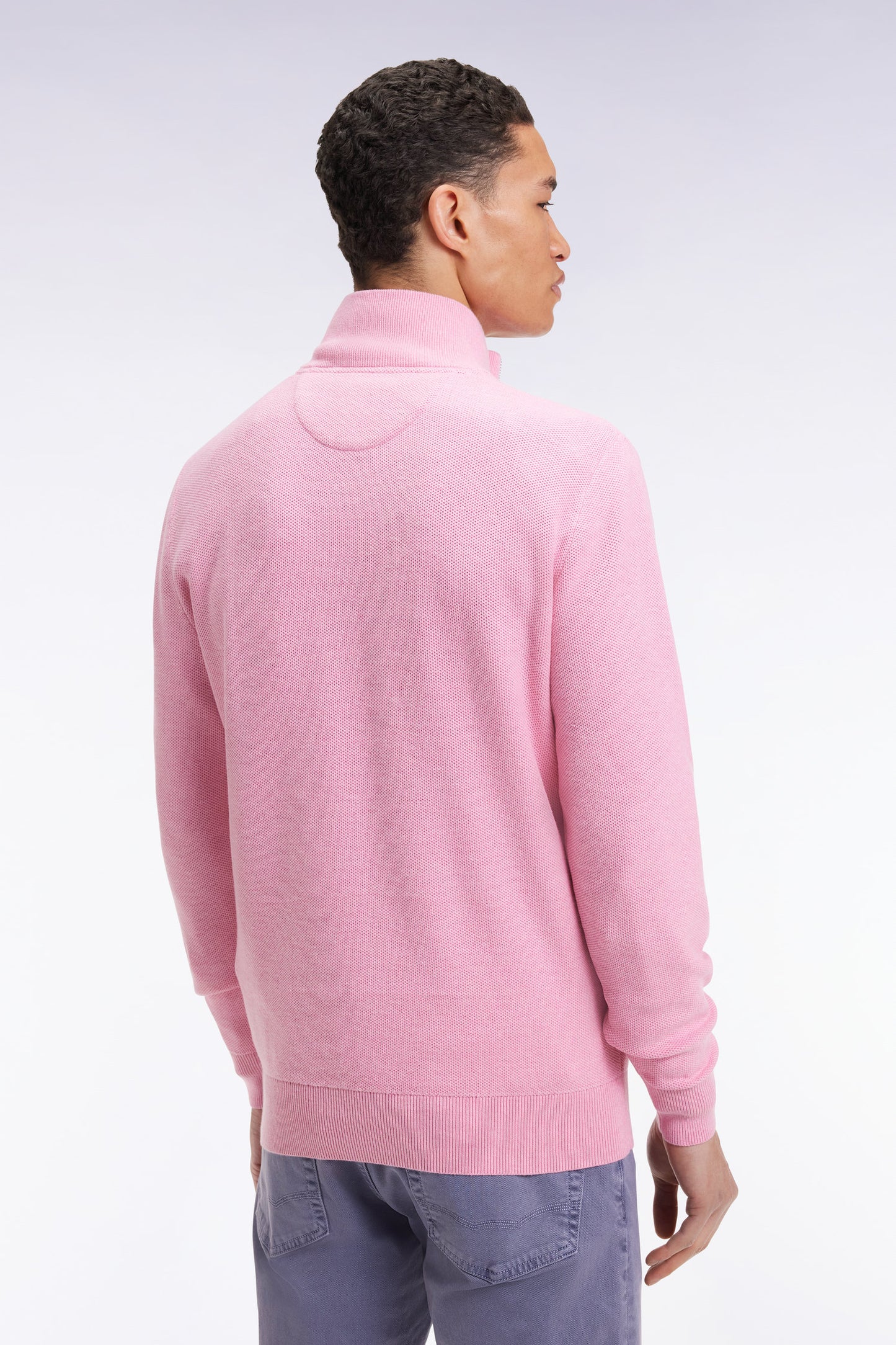 Pull col camionneur en coton nid d'abeille rose