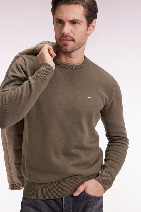 Pull col rond en coton épais kaki - Image 3
