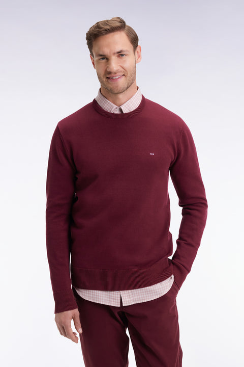 Pull col rond en coton épais bordeaux - Image 1