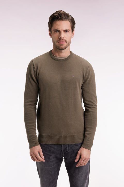 Pull col rond en coton épais kaki - Image 1