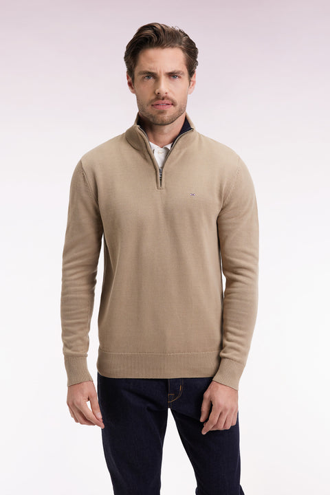 Pull col camionneur en coton épais beige - Image 1