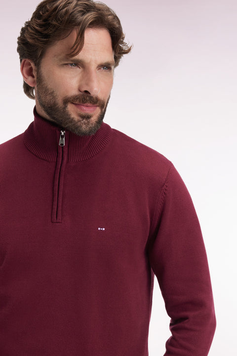 Pull col camionneur en coton épais bordeaux - Image 3