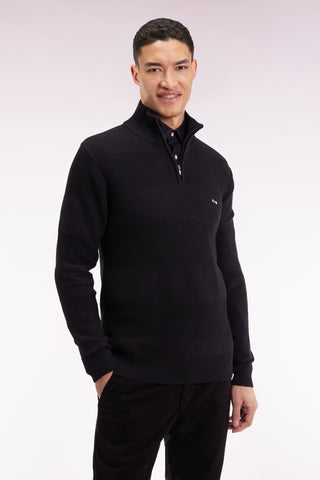 Pull col camionneur en coton noir effet de rayure