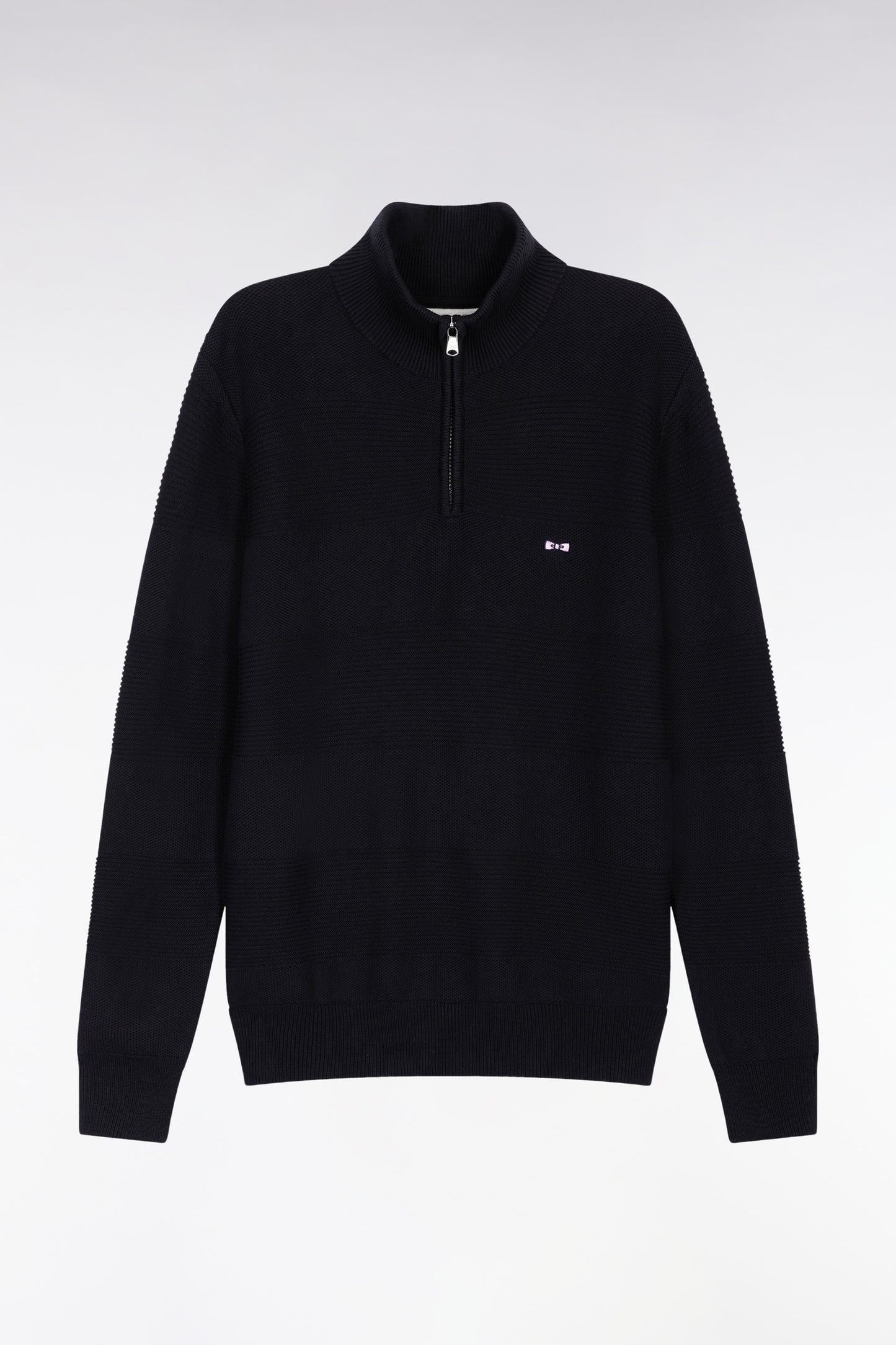 Pull col camionneur en coton noir effet de rayure